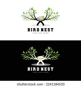 Bird's Nest Logo Design, Bird House Vector For Eggs, Bird Tree Logo Illustration