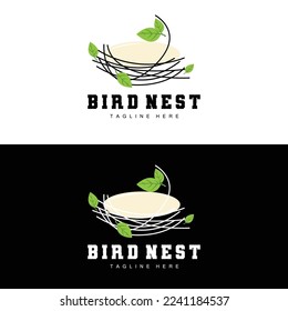 Bird's Nest Logo Design, Bird House Vector For Eggs, Bird Tree Logo Illustration