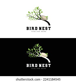 Bird's Nest Logo Design, Bird House Vector For Eggs, Bird Tree Logo Illustration