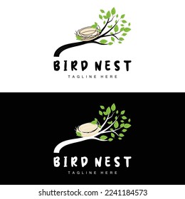 Bird's Nest Logo Design, Bird House Vector For Eggs, Bird Tree Logo Illustration
