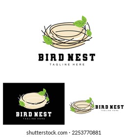 Bird's Nest Logo Design, Bird House Vector For Eggs, Bird Tree Logo Illustration