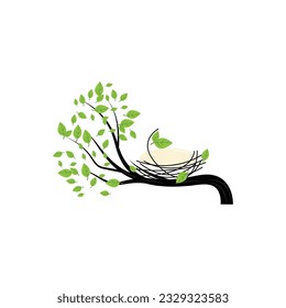 Bird's Nest Logo, Vector Design Illustration Template