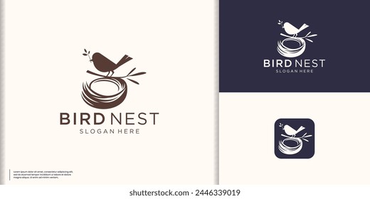 Bird's Nest Logo. Vector illustration logo design of birds on a nest. Suitable for any logo company