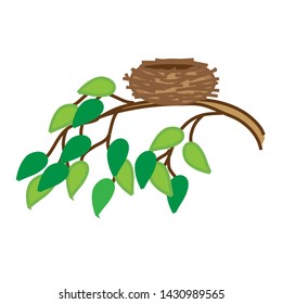 Bird's nest on a tree branch. Vector illustration.