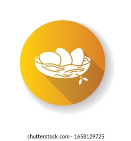 Birds nest orange flat design long shadow glyph icon. Chick breeding. Skincare product component. Eggs for Easter. Life birth. Ecology and wildlife. Silhouette RGB color illustration
