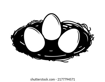 Birds Nest Silhouette With Eggs For Easter Day Illustration.