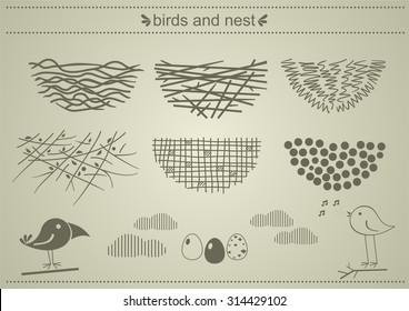 Bird's nests. A set of silhouettes of birds' nests.