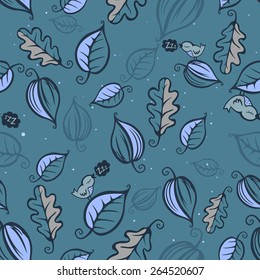 Birds  in night forest. Pattern seamless.