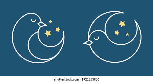 birds night logo simple sign stars bird little circle icon vector isolated moon