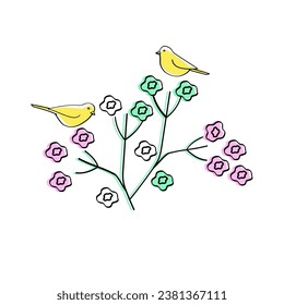pájaros en ramas florecientes	
