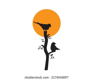 Birds on branch, bird silhouette, vector. Wall decals, birds on tree design. Birds in love. Nature art design. Wall decor isolated on white background