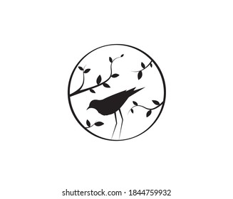 Birds on branch, circle metal art , vector. Birds silhouettes on wire isolated on white background. Black and white wall decals, minimalist art design, wall artwork. Metal art decoration