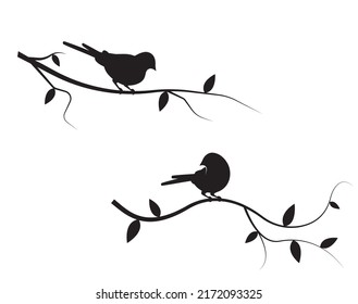 Birds On Branch, Birds Couple, Vector. Wall Decals, Birds On Tree Design. Birds In Love. Nature Art Design. Wall Decor Isolated On White Background