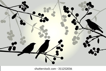 Birds on the branch during summer days - vector illustration