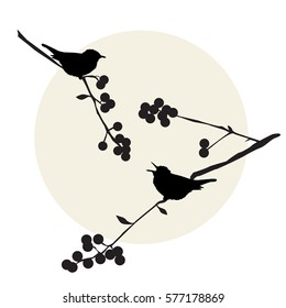 Birds on the branch during summer days - vector illustration