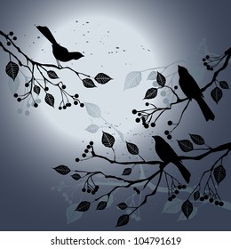 Birds on the branch during summer's night - vector