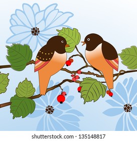 Birds on a branch - flowers