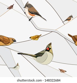 Birds on a branch. Seamless pattern.