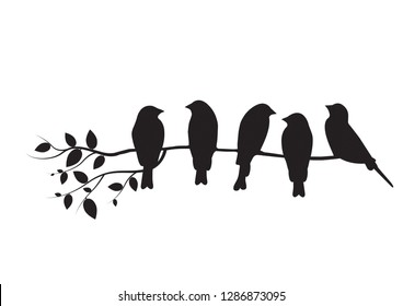 Birds On Branch Silhouette Vector, Wall Decals, Wall artwork, Birds on Tree Design, Birds Silhouette. Art Design, Wall Design Isolated on white background, poster design