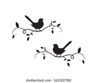 Birds On Branch Silhouette Vector, Wall Decals, Wall artwork, Birds on two branches design, Birds Silhouette. Art Design, Wall Design Isolated on white background, minimalist poster design