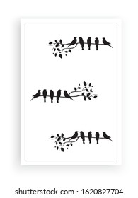 Birds On Branch Silhouette Vector, Wall Decals, Wall artwork, Birds on Tree Design, Birds Silhouette. Art Design, Wall Design Isolated on white background, poster design