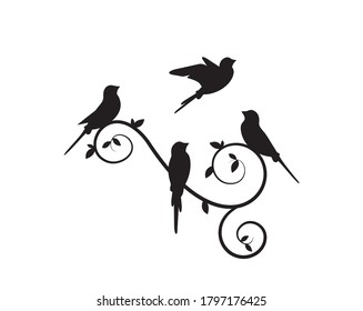 Birds On Branch Silhouette Vector, Wall Decals, Wall artwork, Birds on two branches design, Birds Silhouette. Art Design, Wall Design Isolated on white background, minimalist poster design