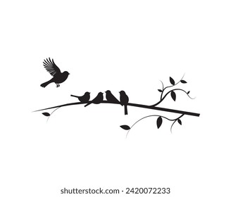 Birds on branch silhouette vector. Wall decals, wall artwork, birds on tree design, birds silhouette. Art design, wall design isolated on white background, poster design svg