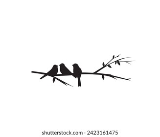 Birds on branch silhouette vector. Wall decals, wall artwork, birds on tree design, birds silhouette. Art design, wall design isolated on white background, poster design svg