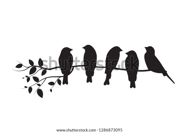 Birds On Branch Silhouette Vector Wall Stock Vector (Royalty Free ...