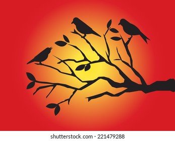   birds on the branch vector on evening  background,bird vector 