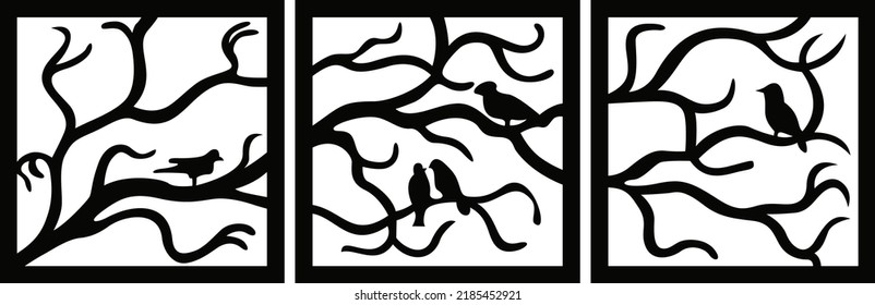 Birds On Branch Wall Art, 3 Panels Metal Wall Decor, Metal Wall 