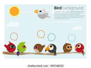 birds on branches background , vector, illustration