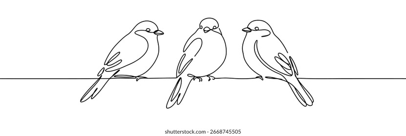 Birds on branches continuous one line drawing. Bird symbol.