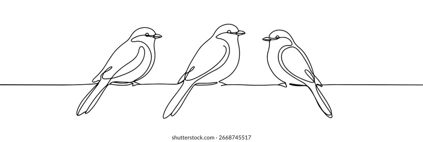 Birds on branches continuous one line drawing. Bird symbol.