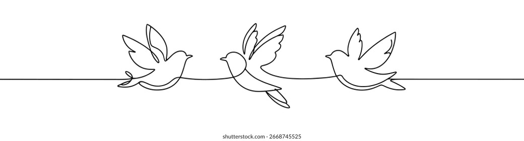 Birds on branches continuous one line drawing. Bird symbol.