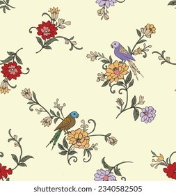 Birds on branches with leaves. Set of birds. Hand drawn, watercolor. All objects are separated and easy to move. Vector - stock