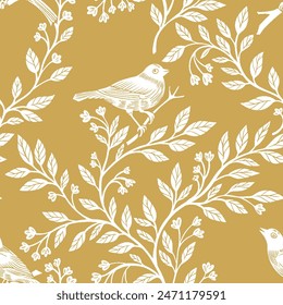 Birds on Branches Seamless Pattern