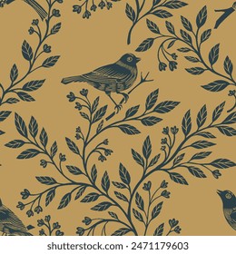 Birds on Branches Seamless Pattern