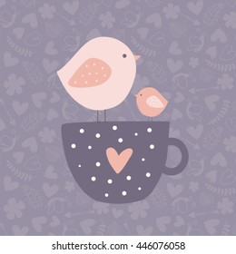 Birds on a cup of coffee vector illustration