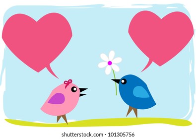 Birds on  date.  EPS 8 file  no transparency and Blend Modes.