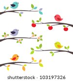 Birds on different branches