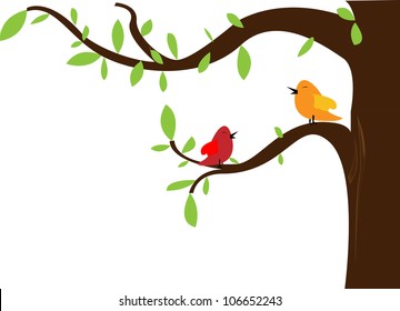 Birds on different branches