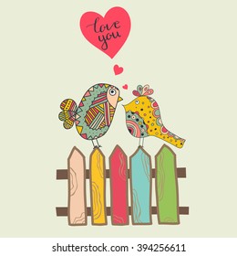Birds on the fence. Vector illustration.