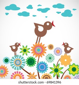 birds on the flower tree