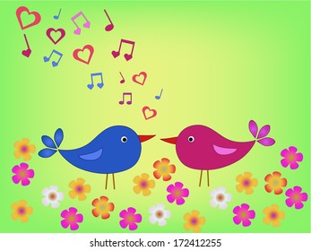 birds on meadow vector illustration