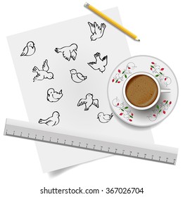 Birds on paper. painted Bird