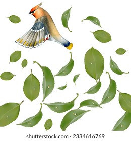 Birds on snow-covered branches. Can be used as a postcard, cover background, or for a web message. Vector illustration in a watercolor style.