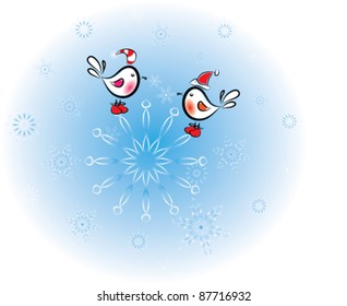 Birds on snowflake.Christmas.Vector illustration