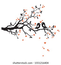 Birds on spring twig with flowers - Vector