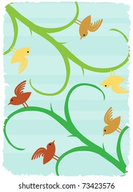 Birds on stalks angled text friendly surreal wildlife background